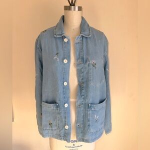 Ag Adriano Goldschmied Everlee Blue Embroidered Denim Jacket Size Small